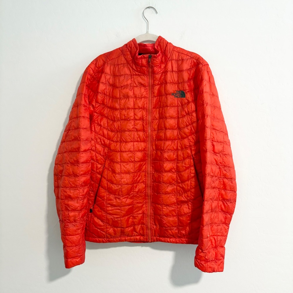 The North Face Mens Thermoball Full Zip Puffer Jacket Orange Quilted Medium